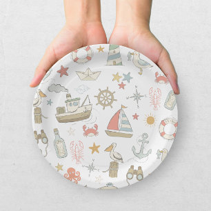 Assiettes En Carton Coucou c'est un Garçon Baby Shower Marin