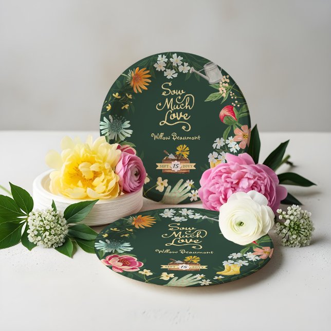 Assiettes En Carton Coudre beaucoup d'amour bébé dans le Baby shower d (Sow Much Love Baby in Bloom Garden Baby Shower Paper Plates)