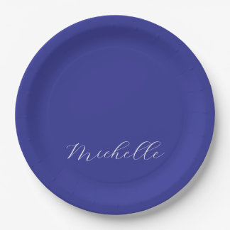 Assiettes En Carton Couleur Bleu Profond Calligraphie Moderne Simple d