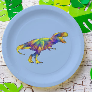 Assiettes En Carton Couleur Couleur T Rex Psychedelic Dinosaur Art