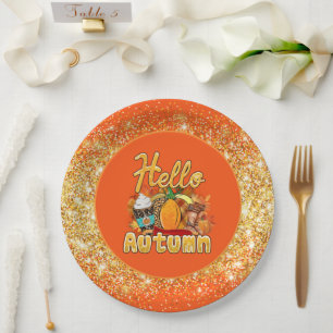 Assiettes En Carton Couleur de Personnaliser d'automne Hello