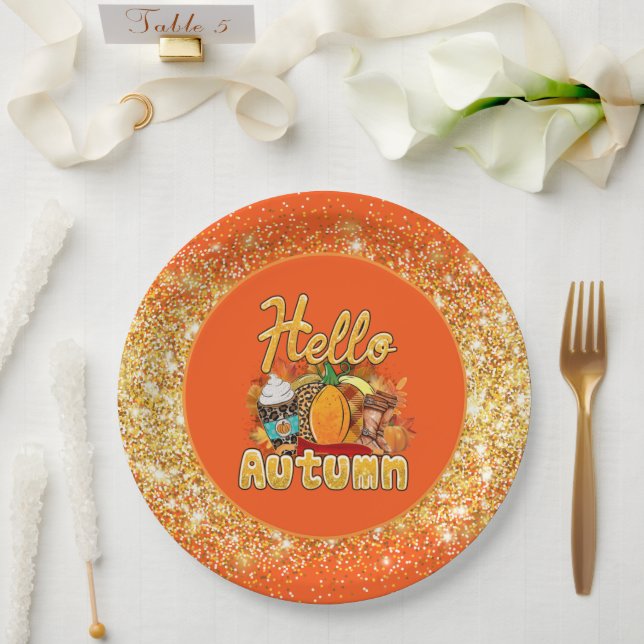 Assiettes En Carton Couleur de Personnaliser d'automne Hello (Mariage)