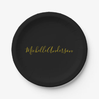 Assiettes En Carton Couleur or Noir Moderne minimaliste Nom de l'écrit
