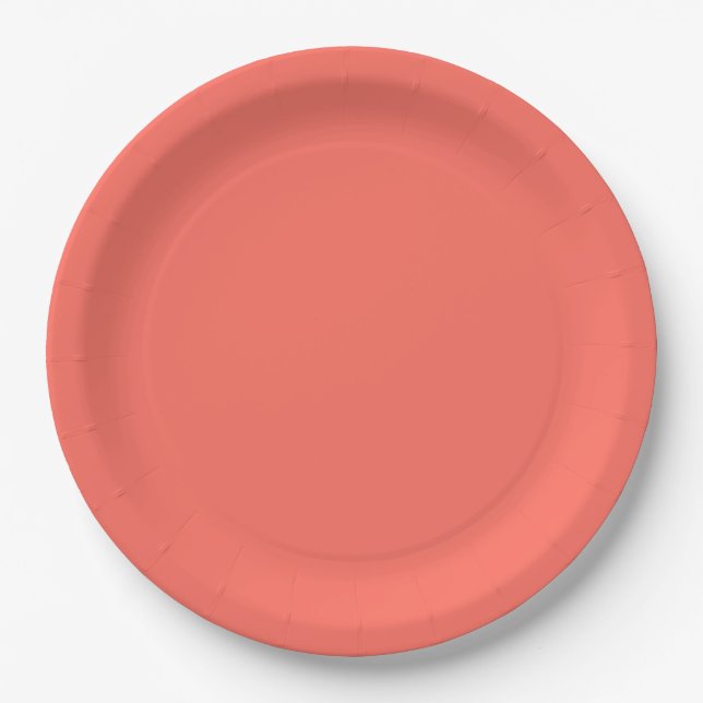 Assiettes En Carton Couleur solide rose corail moderne (Devant)