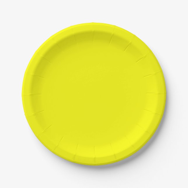 Assiettes En Carton Couleur uni jaune néon (Devant)