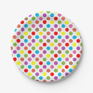 Assiettes En Carton Couleurs arc-en-ciel motif pois