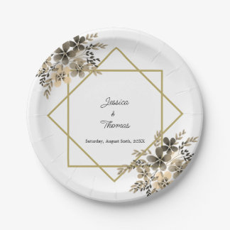 Assiettes En Carton Couleurs de chute de cadre or Réception de mariage