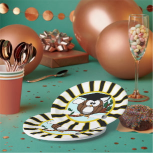 Assiettes En Carton Couleurs de l'école de hibou Noir et l'or Graduati