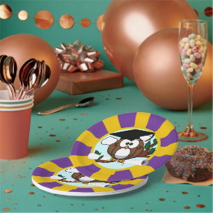 Assiettes En Carton Couleurs de l'école de hibou Rouge et or Graduatio