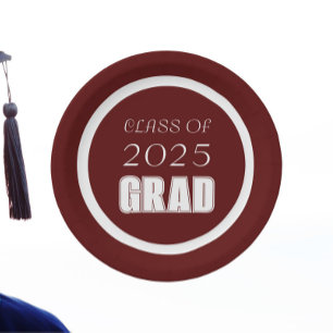 Assiettes En Carton Couleurs de l'école marron et blanc Graduation