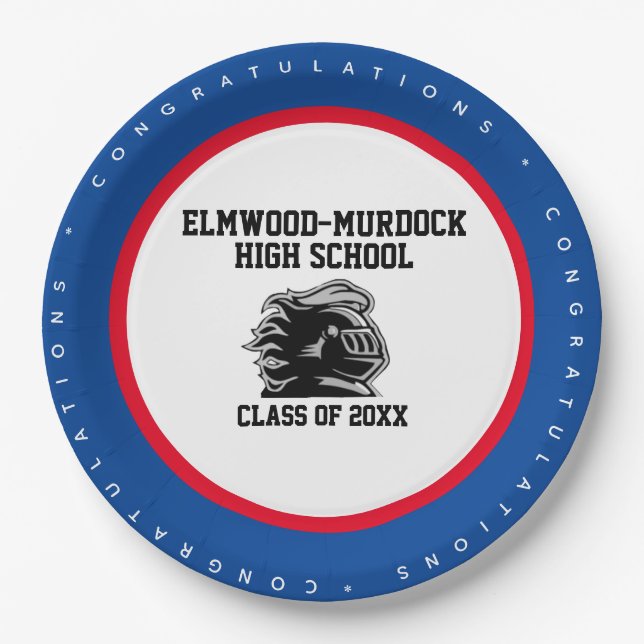 Assiettes En Carton Couleurs des écoles bleues et rouges, Parti de la  (Devant)