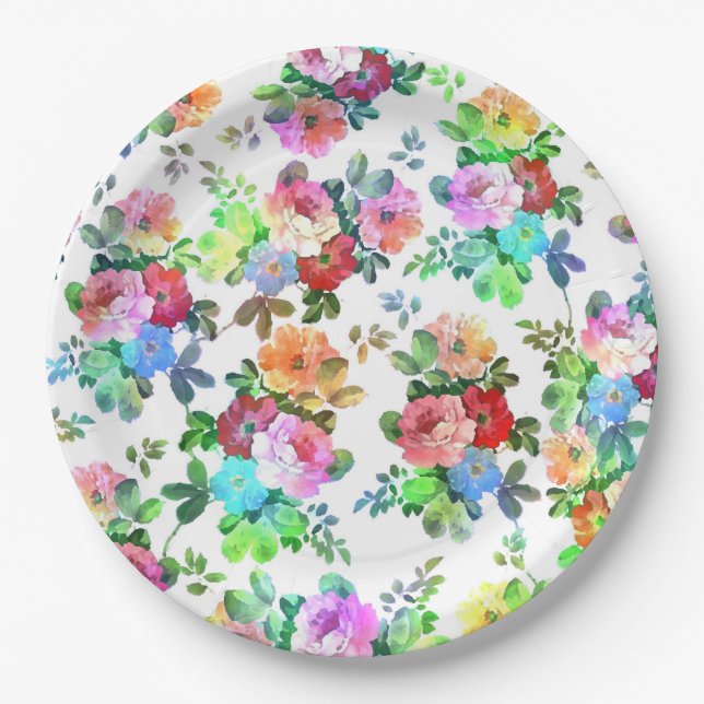 Assiettes En Carton Couleurs mignonnes girly peindre rose fleurs flora (Devant)