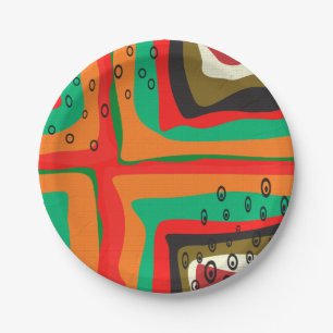Assiettes En Carton Couleurs modernes abstraites et rétro motif ou san