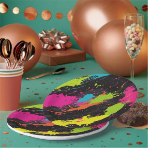 Assiettes En Carton Couleurs néon Retro Paint Splatter