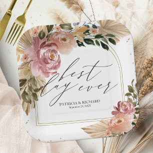 Assiettes En Carton Couleurs Neutres Chic Mariage Floral Bohème