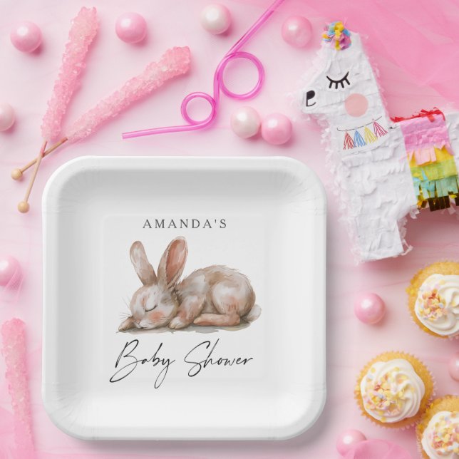 Assiettes En Carton Couleurs neutres du lapin dormant Merci (Fête)