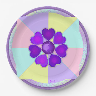 Assiettes En Carton Couleurs pastel & coeurs violets battre