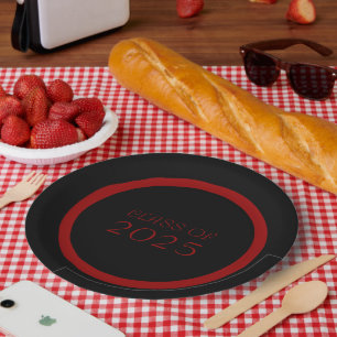 Assiettes En Carton Couleurs scolaires noir et rouge et année de promo