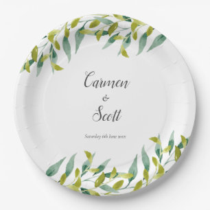 Assiettes En Carton Country Garden Eucalyptus Feuille Mariage vert