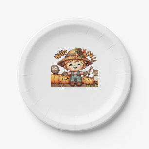 Assiettes En Carton Coup d'épouvantail de automne mignon avec T-Shir C