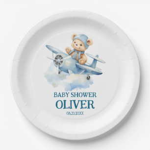 Assiettes En Carton Coupe Bear Blue Plane Time Vol Un 1er anniversaire