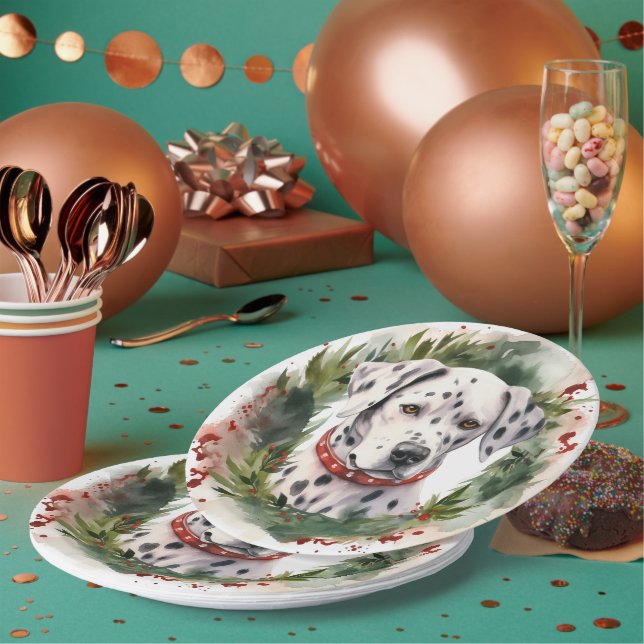 Assiettes En Carton Coupe festive de la couronne de Noël dalmate (Multi)