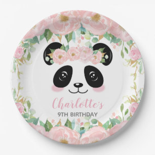 Assiettes En Carton Coupe florale rose Panda fête des bébés
