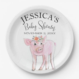 Assiettes En Carton Couper Piggy Baby shower d'aquarelle Boho Girl