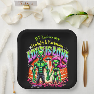 Assiettes En Carton Couple Alien dans l'amour cosmique