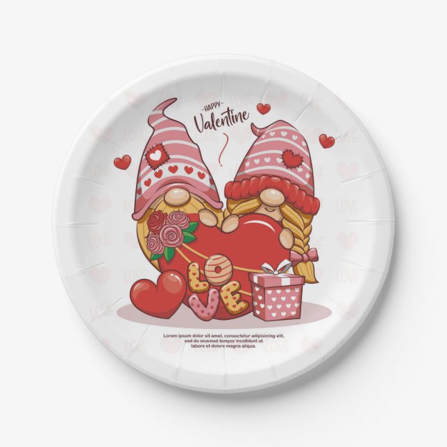 Assiettes En Carton couple_amour_de_mignon_gnome_avec_amour_coeur_vale (Devant)