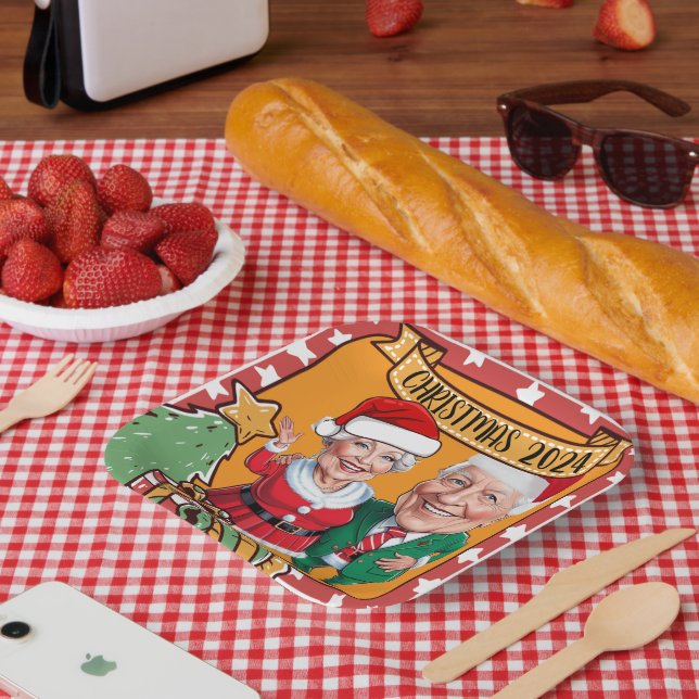 Assiettes En Carton Couple caricature rouge et or joyeux (Pique-nique)