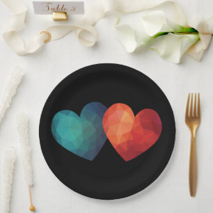 Assiettes En Carton Couple coeur bleu et rouge moderne haute technolog