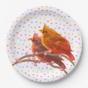 Assiettes En Carton Couple de jolis oiseaux cardinaux