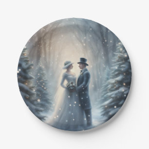 Assiettes En Carton Couple de mariage d'hiver fête de douche de mariée
