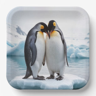 Assiettes En Carton Couple De Pingouin Sur Un Iceberg