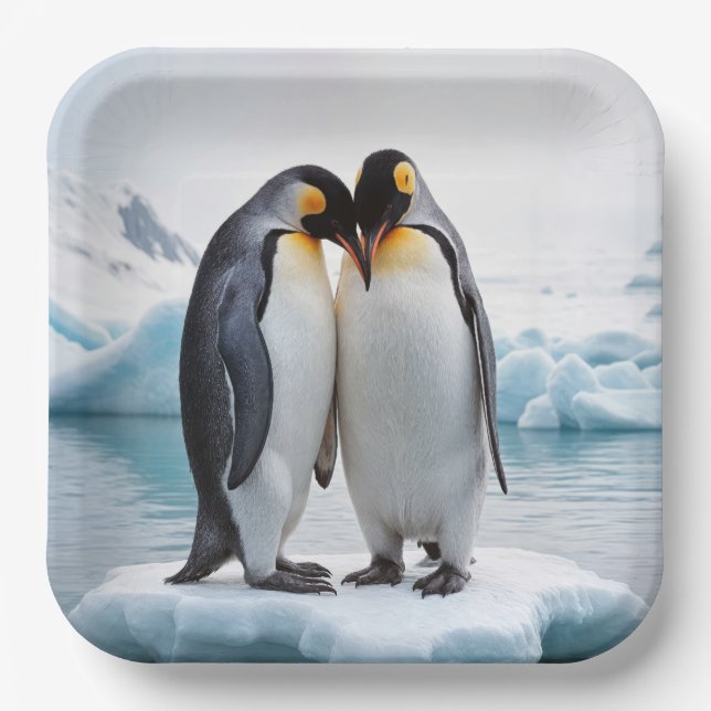 Assiettes En Carton Couple De Pingouin Sur Un Iceberg (Recto)