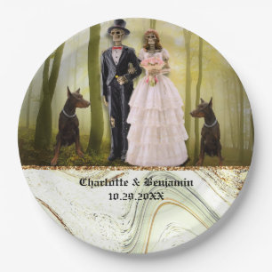 Assiettes En Carton Couple de squelettes d'Halloween Mariage gothique 