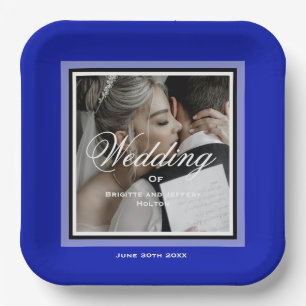 Assiettes En Carton Couple mariage bleu Cobalt personnalisable