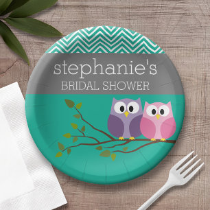 Assiettes En Carton Couples de hibou sur des faveurs de Fête de la
