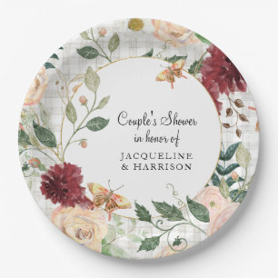 Assiettes En Carton Couples Fête des mariées Aquarelle Floral Plaid Gr