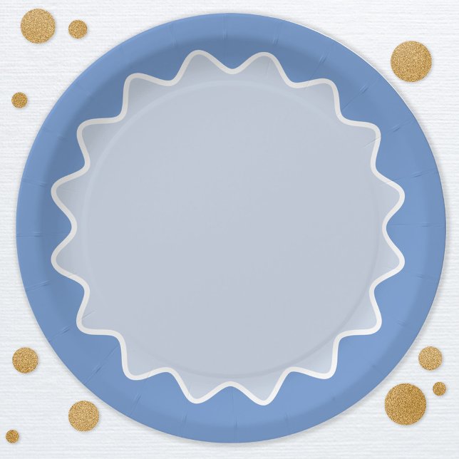 Assiettes En Carton Courbe de courbe rétro bleu (Retro modern blue wavy curve border party paper plates)