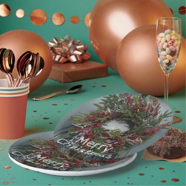 Assiettes En Carton Courbe de Noël Berry à la porte (Multi)