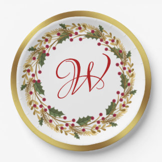 Assiettes En Carton Courbe de Noël Green Holly Feuilles Red Berry