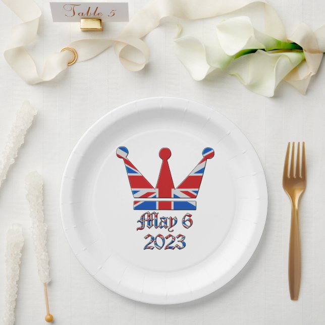 Assiettes En Carton Couronne avec Union Jack King Charles Coronation (Mariage)