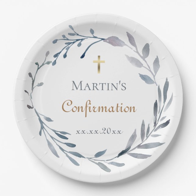 Assiettes En Carton Couronne bleue de confirmation (Devant)
