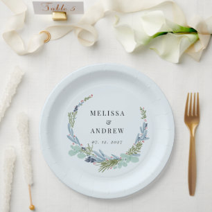 Assiettes En Carton Couronne Boho sur le Mariage bleu clair