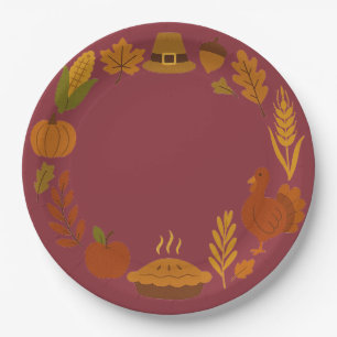 Assiettes En Carton Couronne circulaire de Thanksgiving cranberry roug
