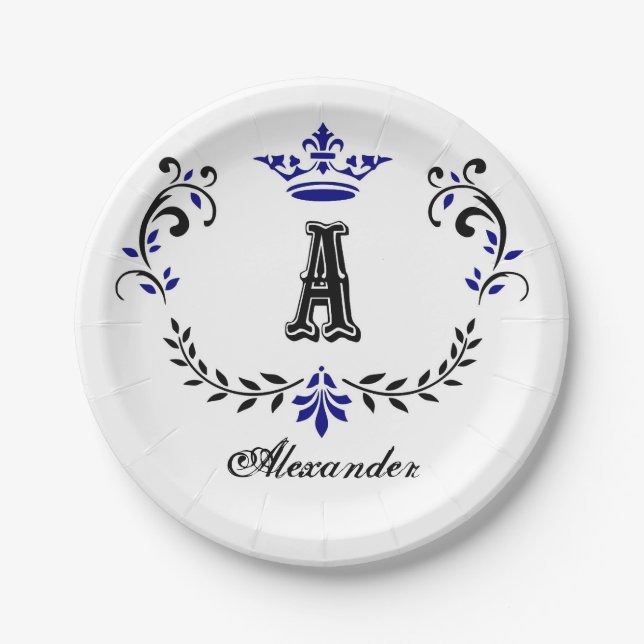 Assiettes En Carton Couronne couronne Un Mariage Monogramme (Devant)