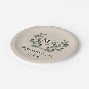Assiettes En Carton Couronne de branche d'olivier avec mariage des ini