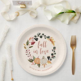 Assiettes En Carton Couronne de citrouille Tombez amoureux Baby Shower